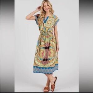 Ces Femme Vibrant Patterned Halter Midi Dress
